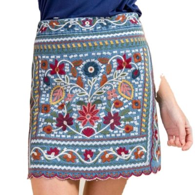 Bohemian beautiful embroidered denim skirt (1)