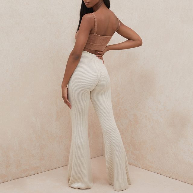 Fashion ribbed knit flared pants (2)