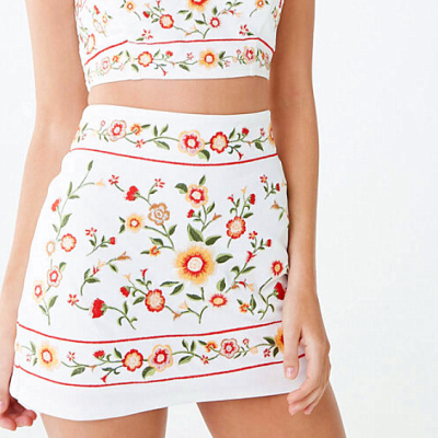 Floral embroidered mini woven skirt (5)